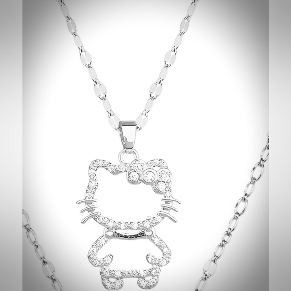 Sparkly Hello Kitty Rhinestone Pendant Necklace Silver Chain